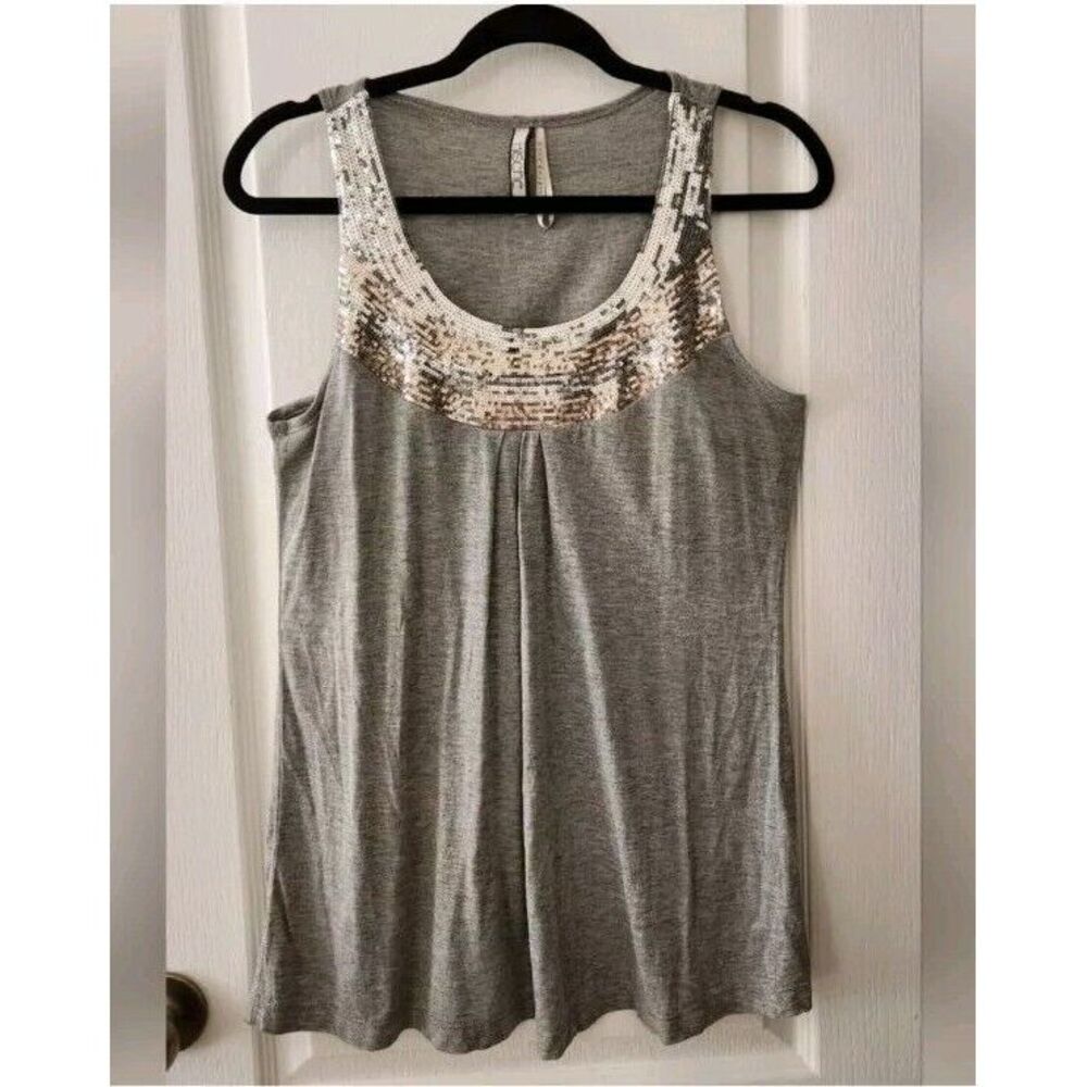 Kische Shirt Women's Sleeveless Sequin Scoop Neck Top Stretch Gray Size S